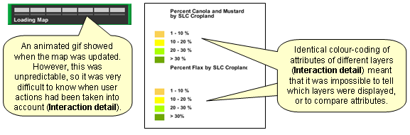 Illustration of 'map loading' gif and legend with identical colours for two layers.